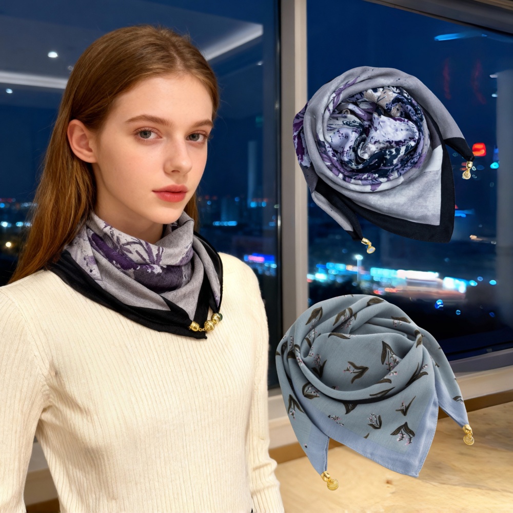 Windsor Knot Tie - 70*70cm Magnetic Print Cotton Square Scarves