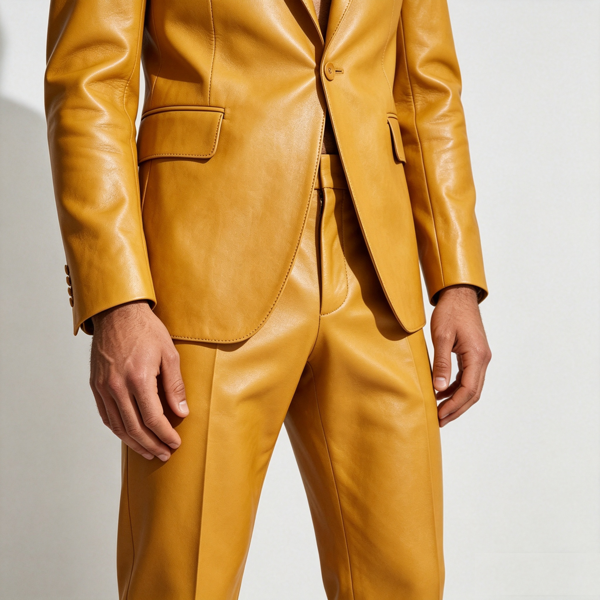 Yellow PU Leather Men Suit Set - Formal Wear For Men Yellow recension och pris
