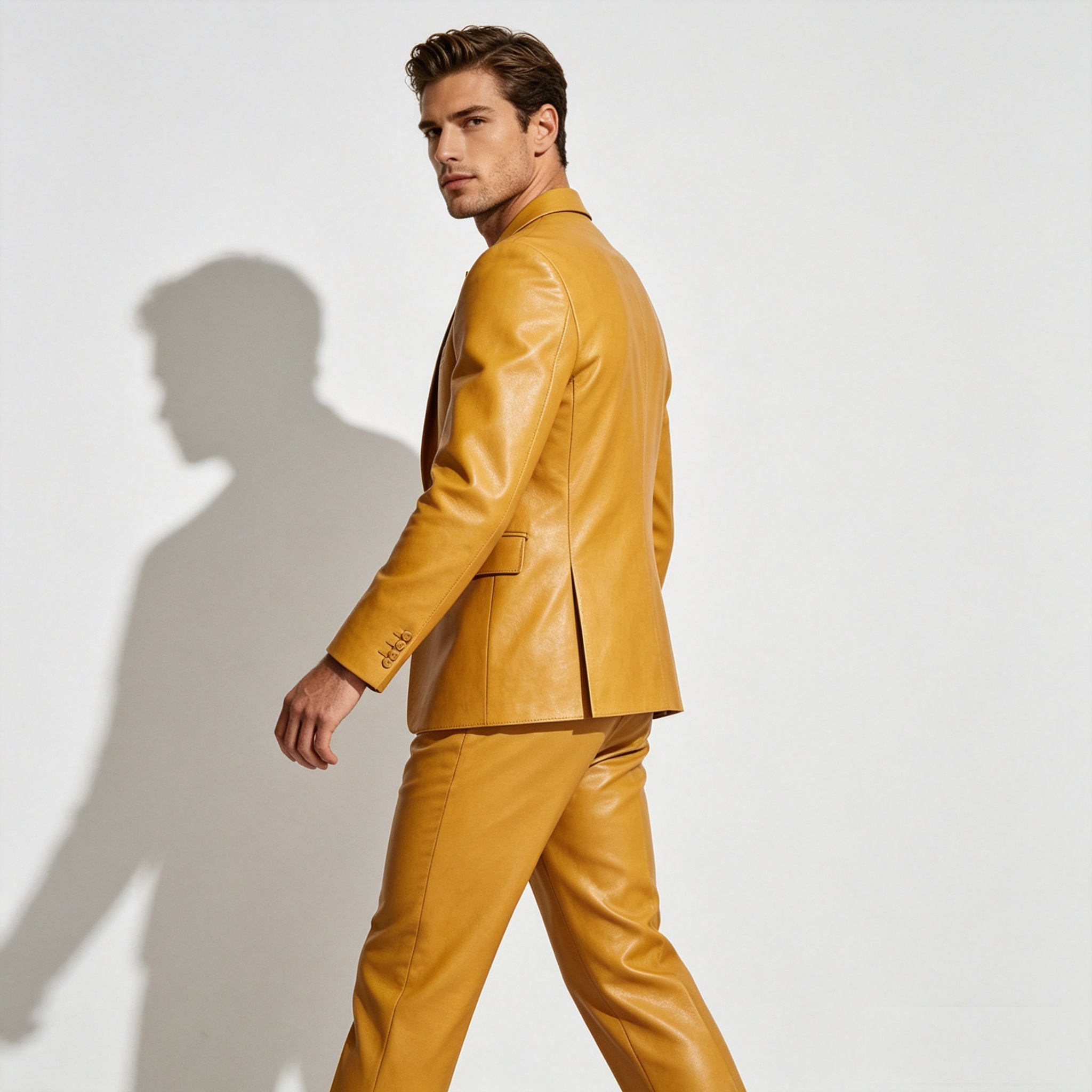 Yellow PU Leather Men Suit Set - Formal Wear For Men Yellow recension och pris