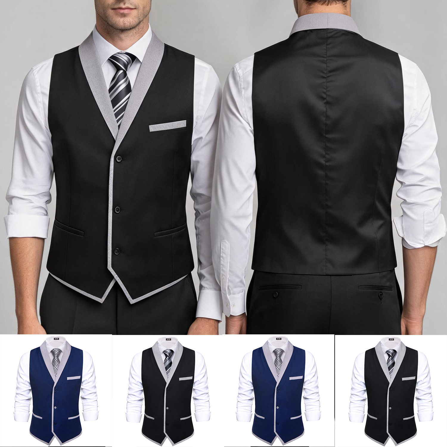 Lapel Single Waistcoat Navy Bl - Men'S Formal Wear Waistcoat recension och pris