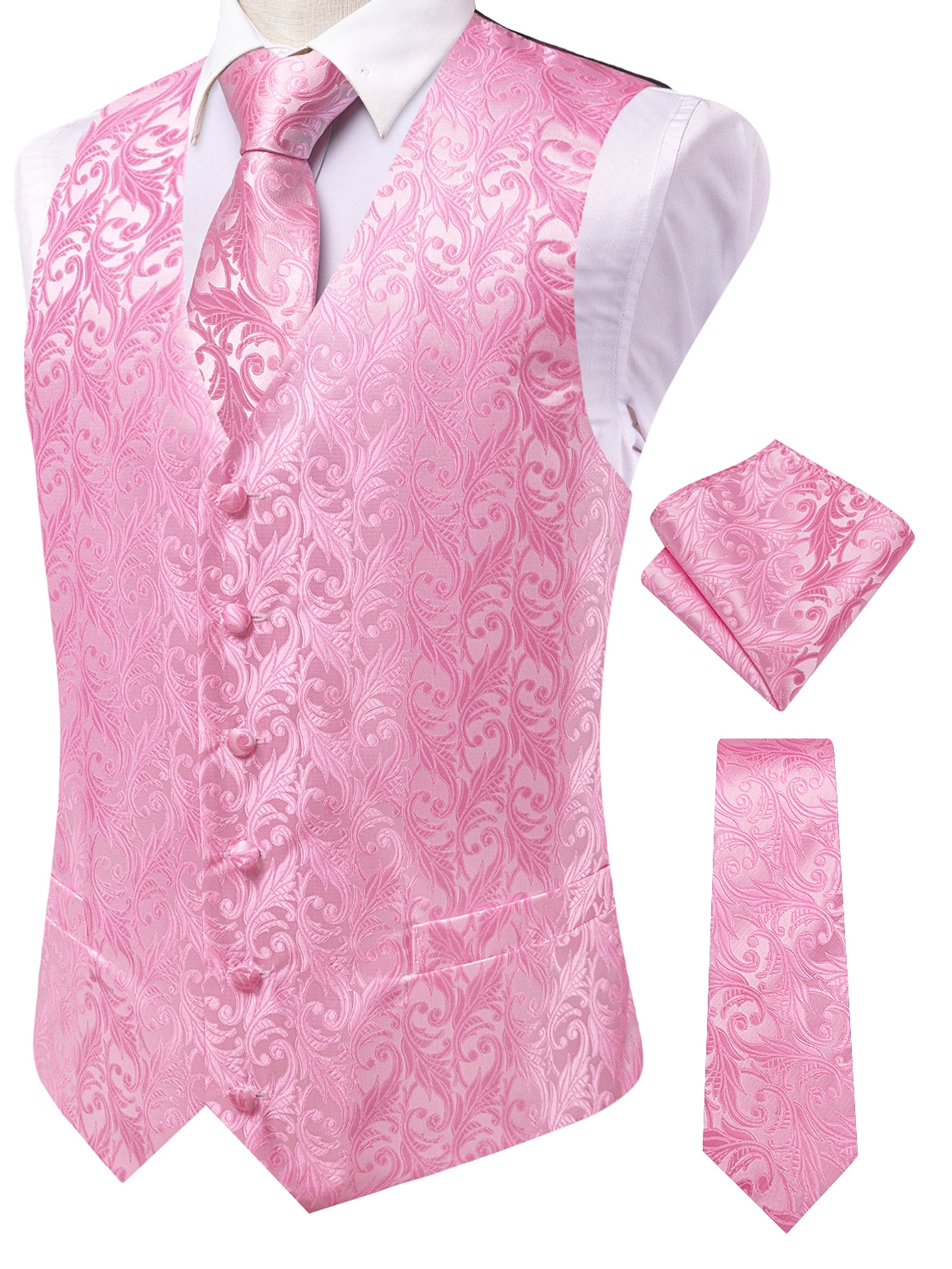 Men Pink Tie Handkerchief Thre - Men Formal Wear With Tie recension och pris