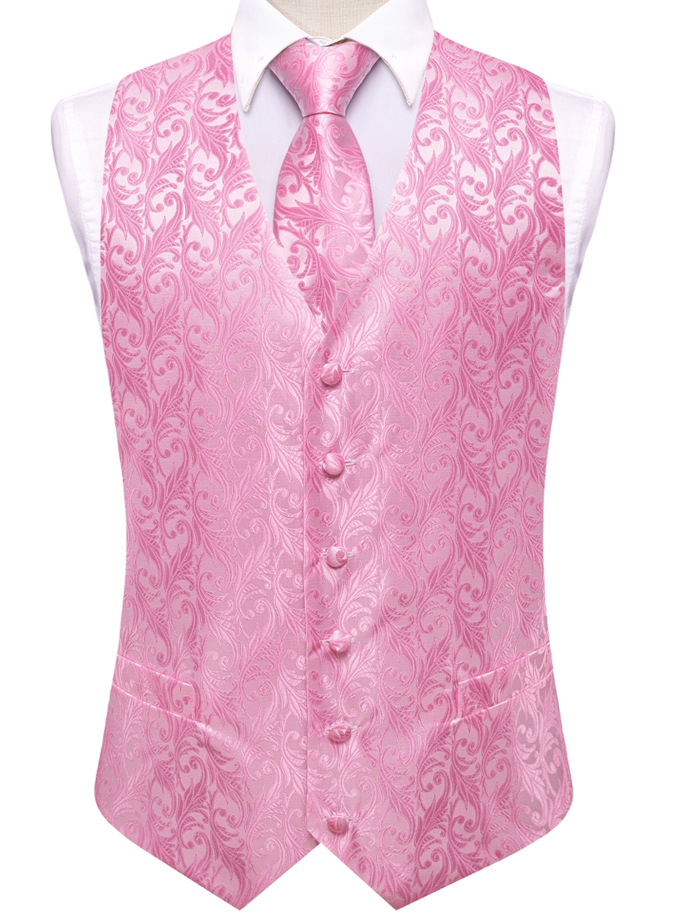 Men Pink Tie Handkerchief Thre - Men Formal Wear With Tie recension och pris