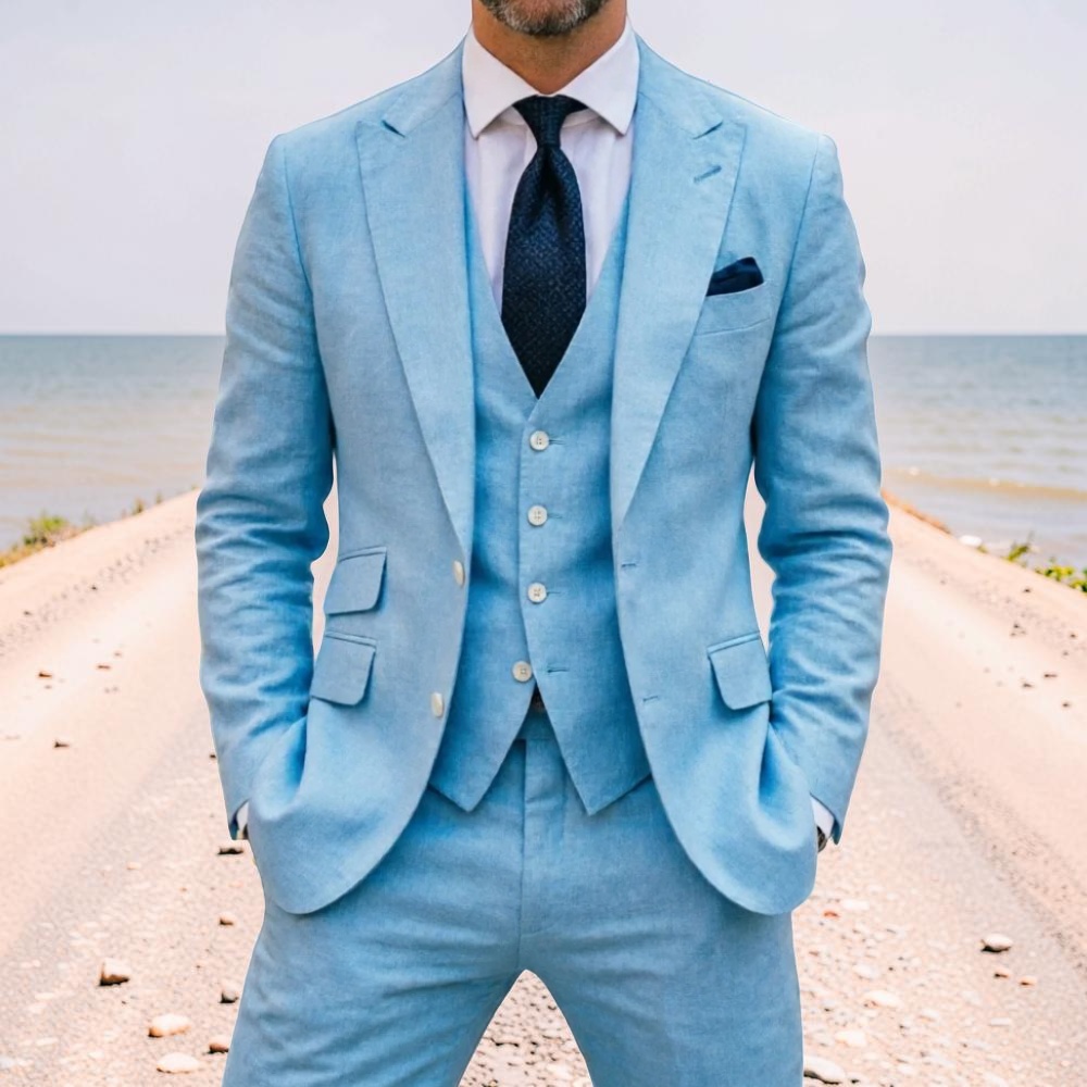 Sky Blue Linen Men Wedding Tux - Men'S Formal Wear No Suit recension och pris